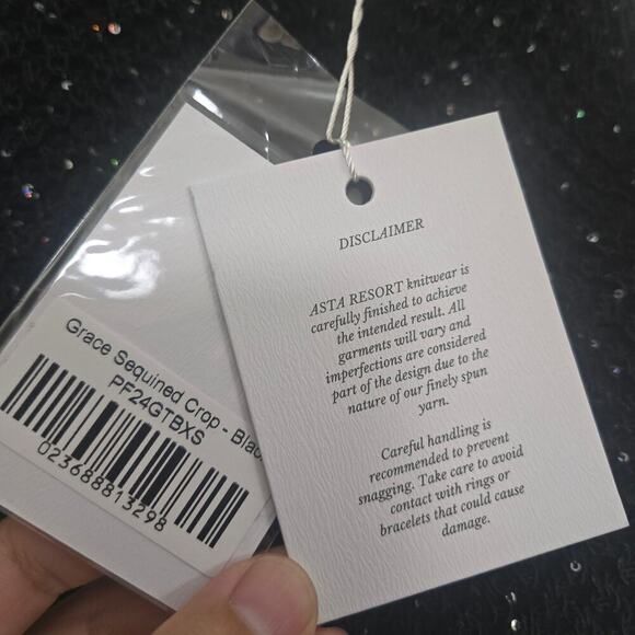 Asta Resort Grace Sequined Crochet Crop Tank Top XS Black NEW NWT - Picture 10 of 13